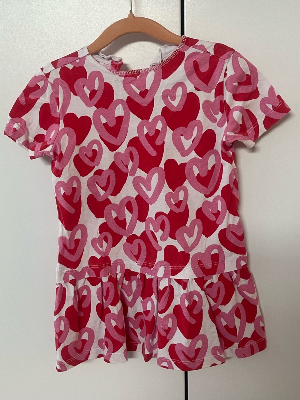 Stella McCartney Girls' Pink & Red Heart Print Peplum Tshirt dress